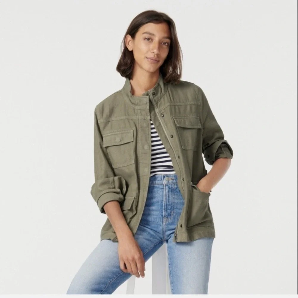 J. Crew Military Jacket Women’s Large Green Garment Dyed Zip Up C4